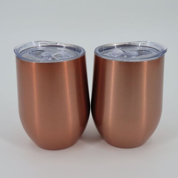 Onebttl Pair of 2 Texas Rose Gold Stainless Stemless Wine Glass Tumblers NEW - Picture 6 of 9
